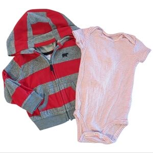 🍁2/$7🍁 Carters Red Striped Hoodie Onesie Bundle
